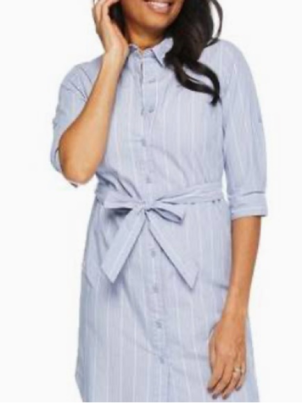 Striped Shirt Dress with Waist Tie - Blue